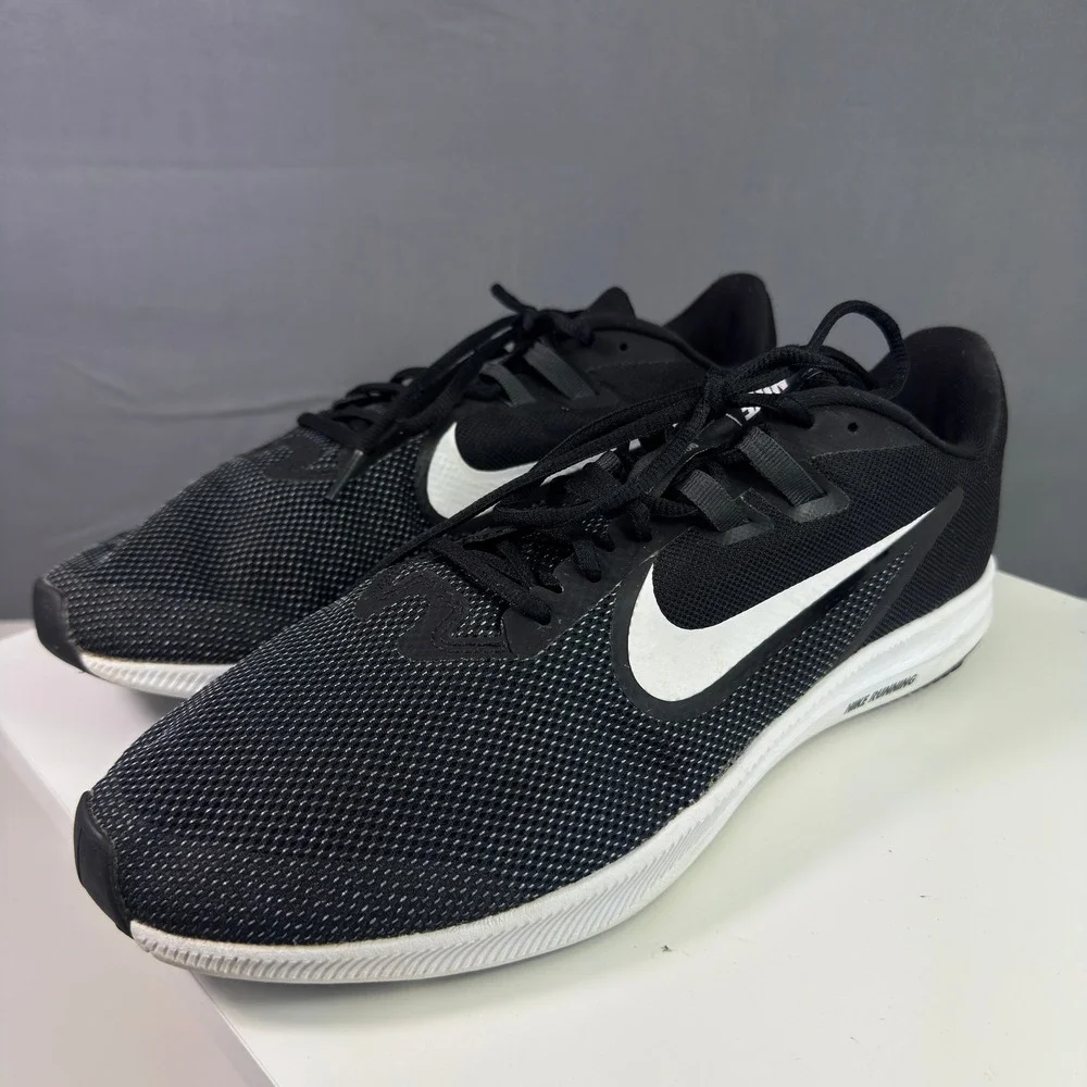 Nike Downshifter 9 Running Shoes Mens 11.5 Black White AR4946-003 Mesh Low Top